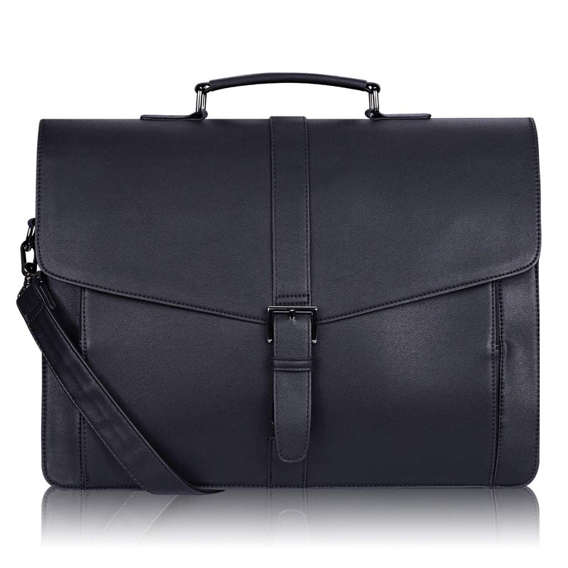ESTARER Men's Leather Briefcase 15.6 Inch Laptop Computer Bag for Office/Business/Travel, Large Satchel Professional Pu Leather Messenger Shoulder Bag, Black - Image 1